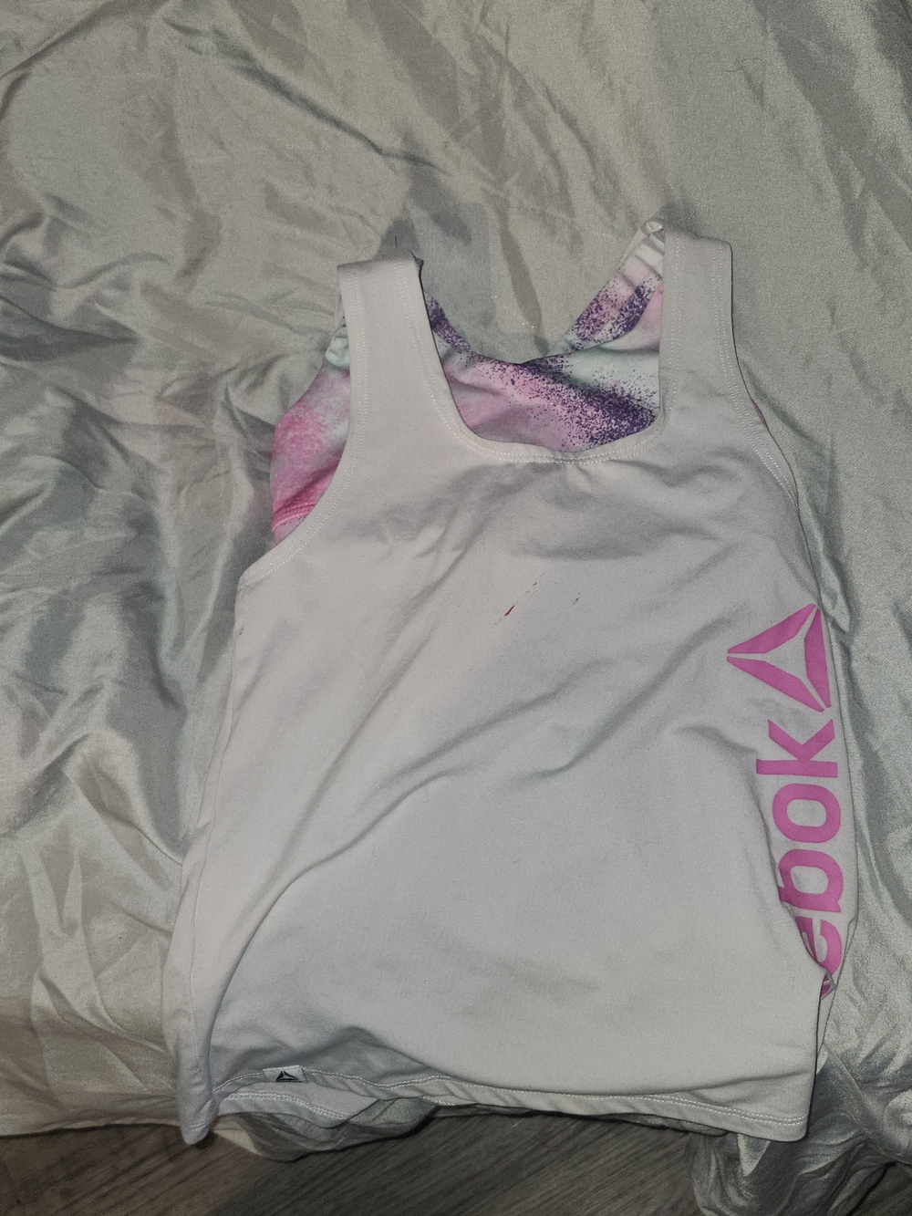 Reebok White Tank with Pink Logo and Multicolor Bra